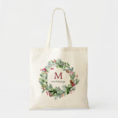 Waterverf Winter Greenery Wreath Monogram Tote Bag (Voorkant)