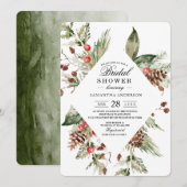 Waterverf Winter Groene Dennenboom & Dennenappel Kaart (Voorkant / Achterkant)