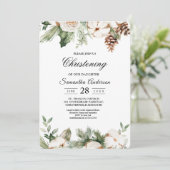 Waterverf Winter Groene Dennenboom & Witte Bloemen Kaart (Staand voorkant)