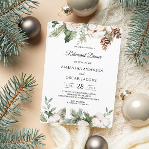 Waterverf Winter Groene Dennenboom & Witte Bloemen Kaart