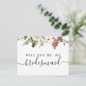 Waterverf Winter Groene Dennenboom & Witte Bloemen Uitnodiging Briefkaart (Staand voorkant)