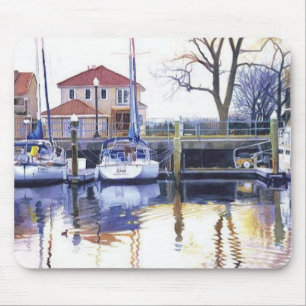 waterverf "Winter Harbour" Boats Muismat