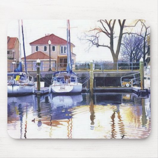 waterverf "Winter Harbour" Boats Muismat (Voorkant)