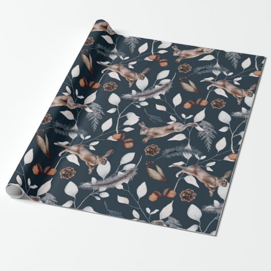 Waterverf Winter Hare Cadeaupapier (Uitgerold)