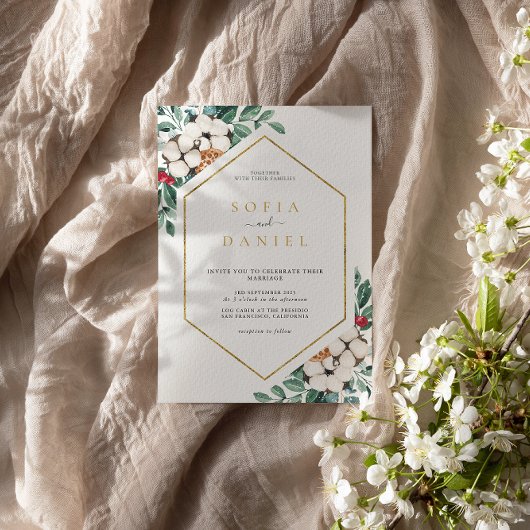 Waterverf Winter Hexagonaal Lijst Wedding Kaart