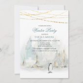 Waterverf Winter Holiday Party Penguin Invitation (Voorkant)