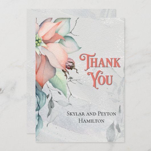 Waterverf Winter Holiday Poinsettia Bedankkaart (Voorkant / Achterkant)