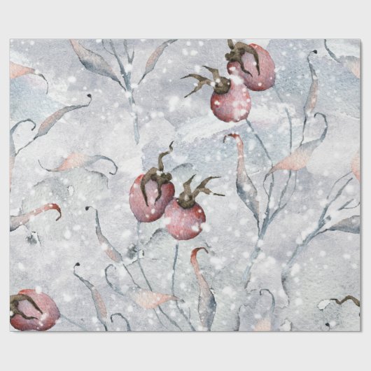 Waterverf Winter Holly Berries en sneeuwkerst Cadeaupapier (Vlak)