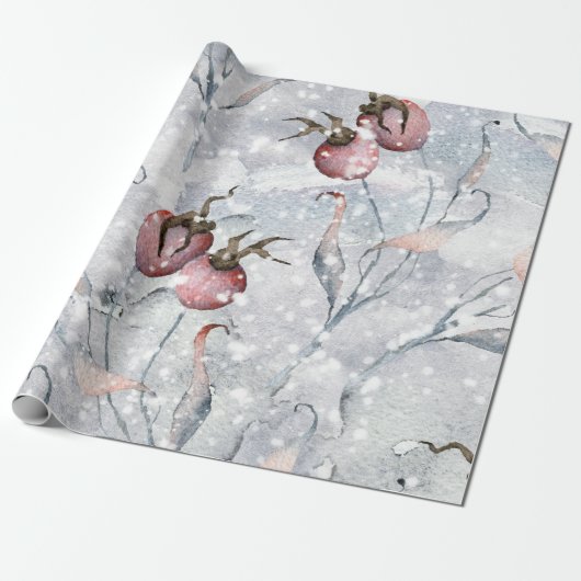 Waterverf Winter Holly Berries en sneeuwkerst Cadeaupapier (Uitgerold)