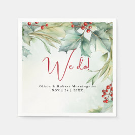 Waterverf Winter Holly en bessen Servet