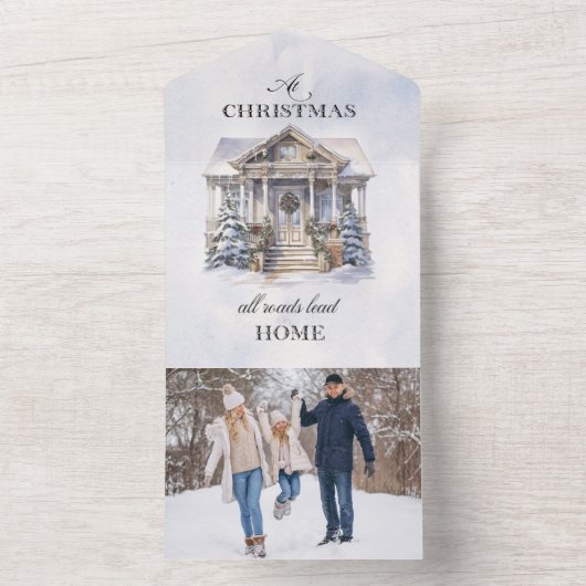 Waterverf Winter Home Kerstmis Groeten All In One Uitnodiging (Binnen)