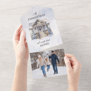 Waterverf Winter Home Kerstmis Groeten All In One Uitnodiging