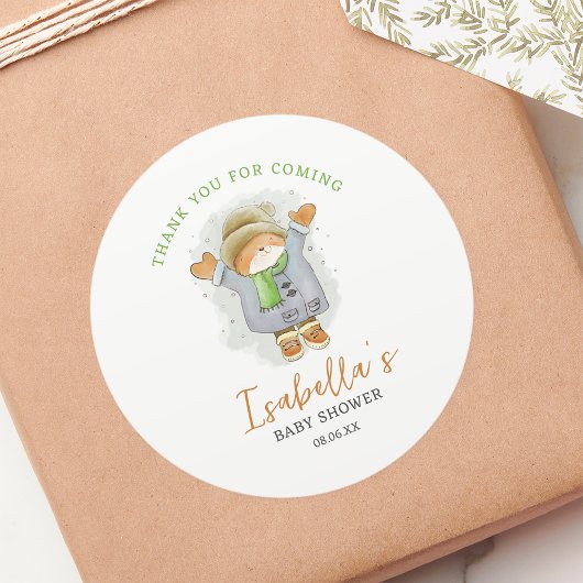 Waterverf Winter Kat Baby shower Dank je wel Favor Ronde Sticker