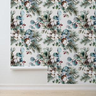Waterverf Winter Katoenen Pine Christmas Behang