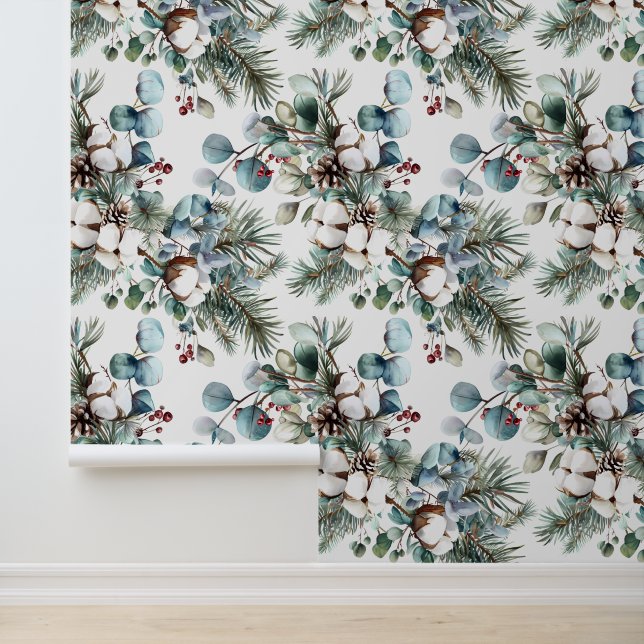 Waterverf Winter Katoenen Pine Christmas Behang (Applicatie)