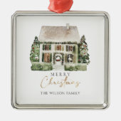 Waterverf Winter Kerst Huis Ornament (Voorkant)