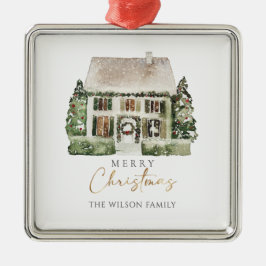 Waterverf Winter Kerst Huis Ornament