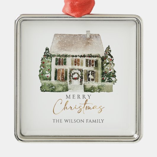 Waterverf Winter Kerst Huis Ornament (Voorkant)