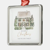 Waterverf Winter Kerst Huis Ornament (Links)