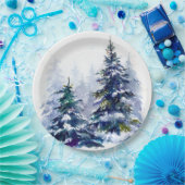 Waterverf winter kerstboom moderne tijd papieren bordje (Feest)