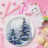 Waterverf winter kerstboom moderne tijd papieren bordje (Feest)