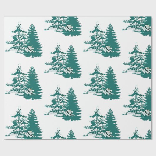Waterverf Winter Kerstbos Trees Cadeaupapier (Vlak)