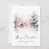 Waterverf Winter Kerstlandschap Corporate Feestdagenkaart (Voorkant)