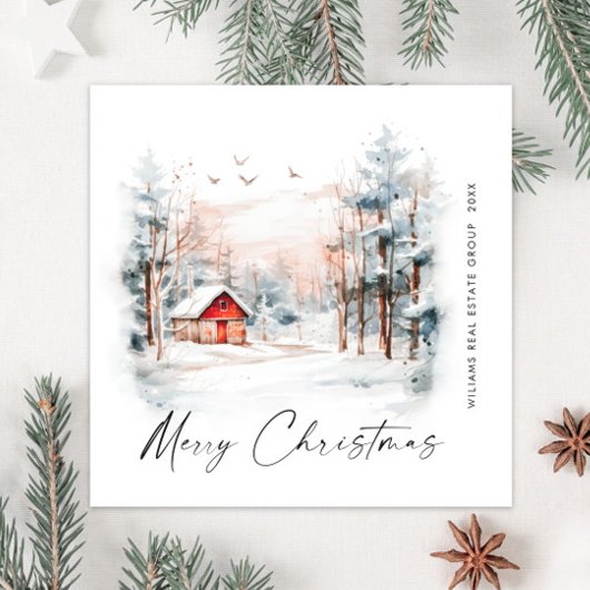 Waterverf Winter Kerstlandschap Corporate Feestdagenkaart