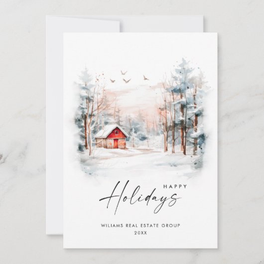 Waterverf Winter Kerstlandschap Corporate Feestdagenkaart (Voorkant)