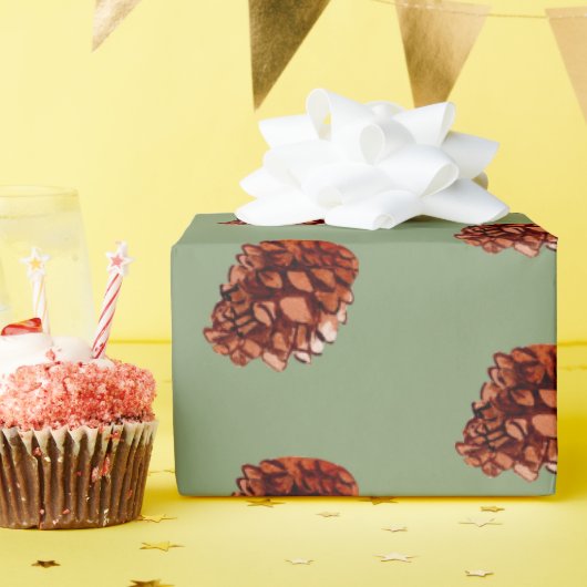 Waterverf Winter Kerstmis Bos Kegels Groen Cadeaupapier (Verjaardagsfeest)