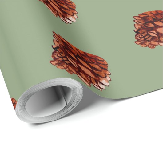 Waterverf Winter Kerstmis Bos Kegels Groen Cadeaupapier (Rol Hoek)