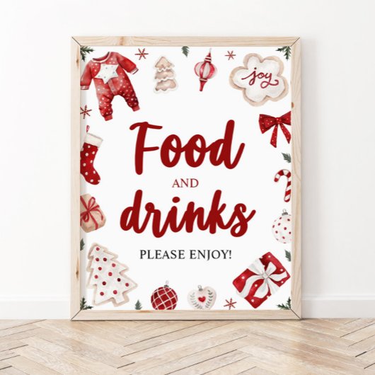 Waterverf Winter Kerstmis Eten en Drinken Sign Poster