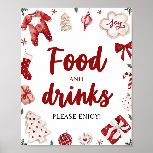 Waterverf Winter Kerstmis Eten en Drinken Sign Poster (Voorkant)