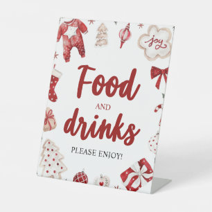 Waterverf Winter Kerstmis Eten en Drinken Sign Reclamebord Met Voetstuk