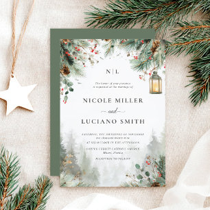 Waterverf Winter Kerstmis Greenery Wedding Kaart