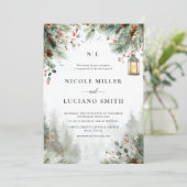 Waterverf Winter Kerstmis Greenery Wedding Kaart (Staand voorkant)