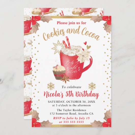 Waterverf Winter Koekjes en Chocolade Verjaardag Kaart (Voorkant / Achterkant)