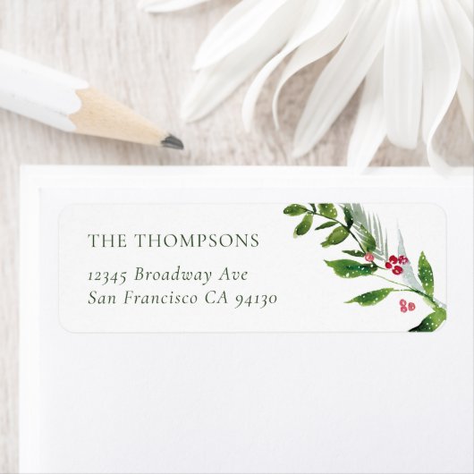 Waterverf Winter laat kerst retour adres Etiket (Insitu)