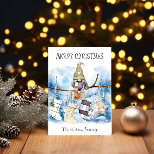 Waterverf Winter Lady Gnome Vrolijk kerstfeest Feestdagenkaart