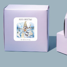 Waterverf Winter Lady Gnome Vrolijk kerstfeest Vierkante Sticker