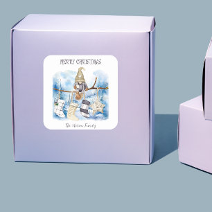 Waterverf Winter Lady Gnome Vrolijk kerstfeest Vierkante Sticker