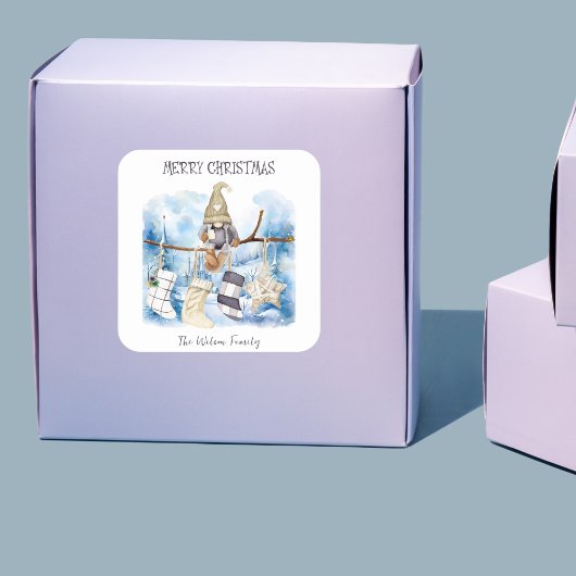 Waterverf Winter Lady Gnome Vrolijk kerstfeest Vierkante Sticker