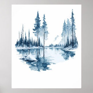 Waterverf Winter Lake Landscape Poster
