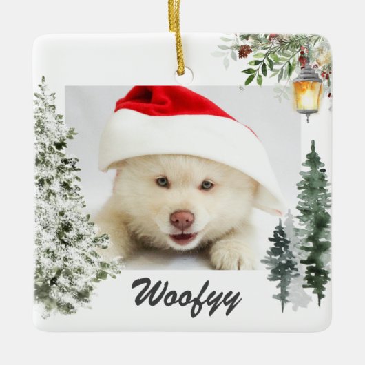 Waterverf Winter Landscape Kerstfoto Pet Keramisch Ornament (Voorkant)