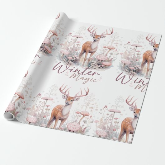 Waterverf Winter Magische Herten Cadeaupapier (Uitgerold)