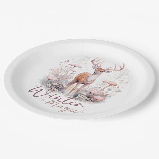 Waterverf Winter Magische Herten Papieren Bordje (Gekanteld)