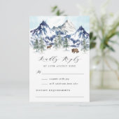 Waterverf Winter Mountain Forest Wedding RSVP Kaart (Staand voorkant)