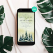 Waterverf Winter Mountain Trees bruiloft Kaart