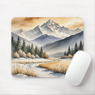 Waterverf Winter Mountain Valley Muismat