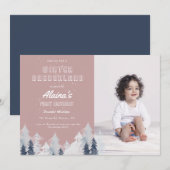 Waterverf Winter Onederland Birthday Party Kaart (Voorkant / Achterkant)